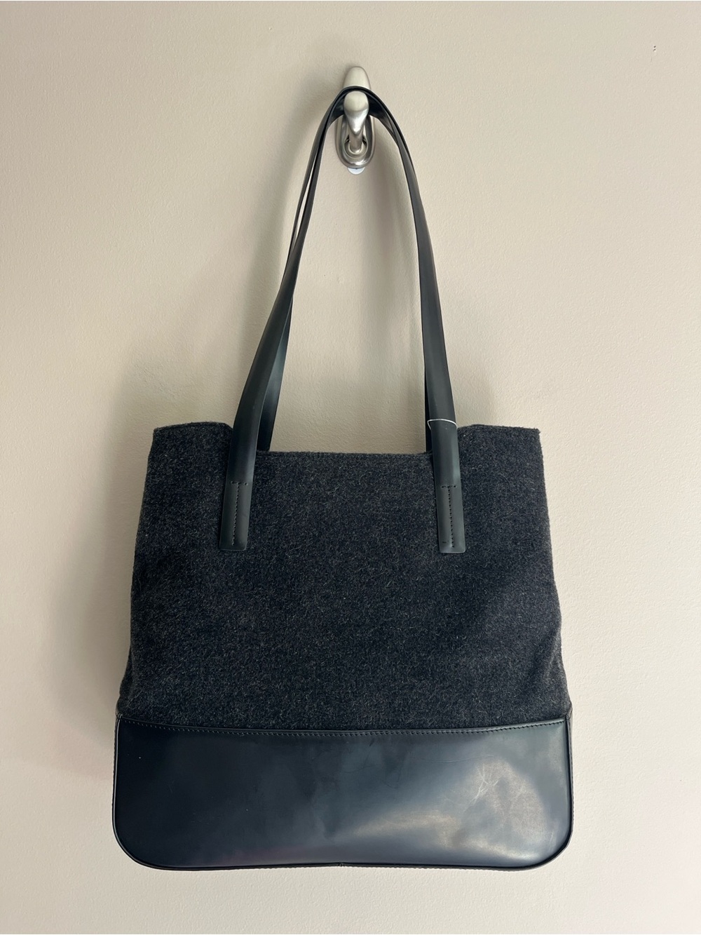 Kenneth Cole Jepordy Leather and Wool Twill Grey/Black Blend Tote Bag